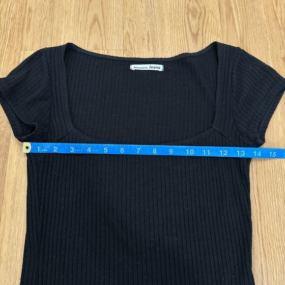 Reformation Women's Elevated Basic Ribbed Square Neck Bardot Top Black Size S - Picture 5 of 7